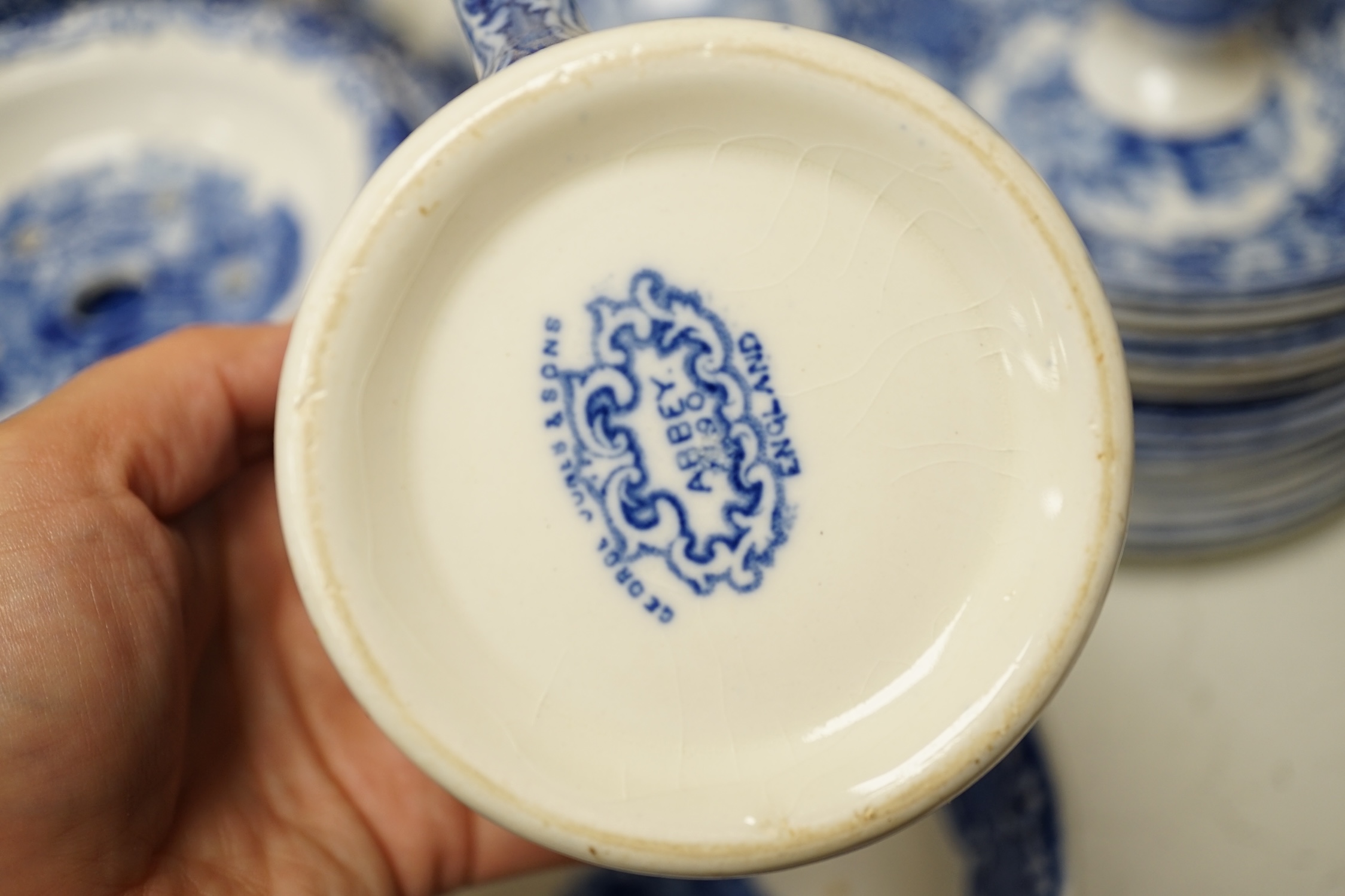 A large comprehensive collection of blue and white ‘Abbey’ dinner ware and tea ware. Condition - poor to fair to good